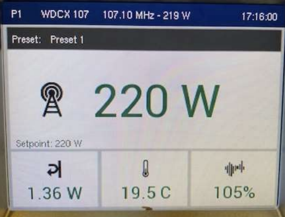 The Nautel VX300's transmitter power output after installation in 